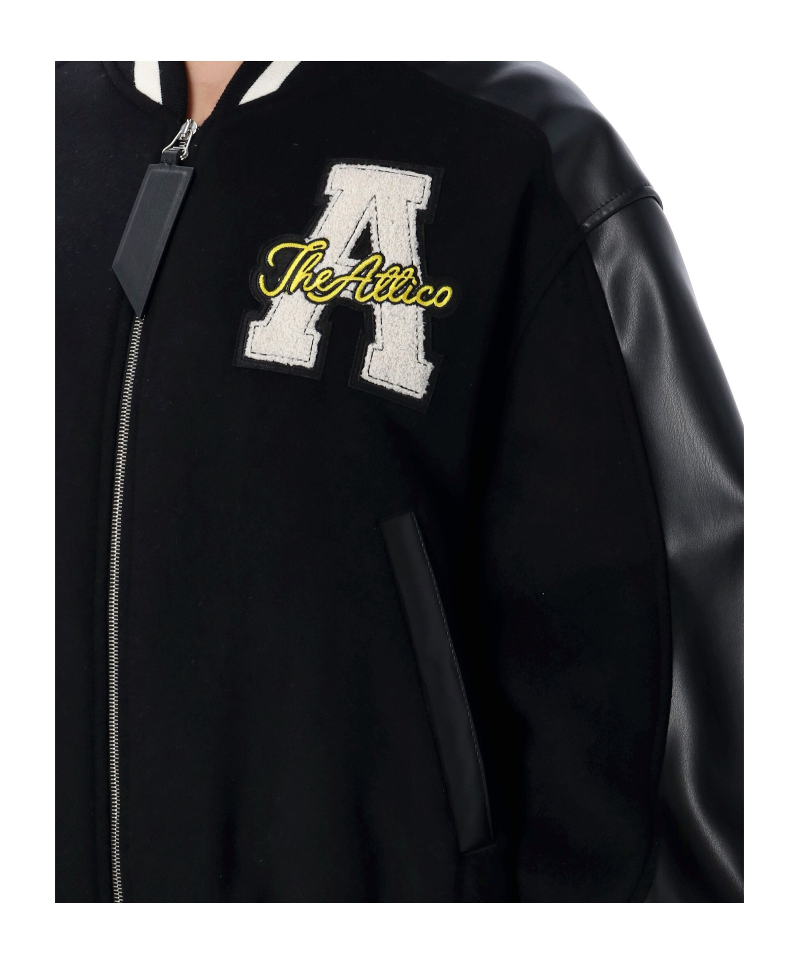 Attico Bomber Jacket With Ribbed Cuffs And Hem In Black