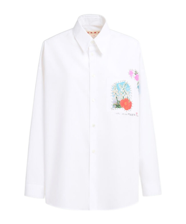 Shop Marni White Bio Poplin Shirt With Flower Patches