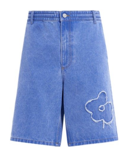 Marni Denim Shorts With Distressed And Elastic Waistband In Blue