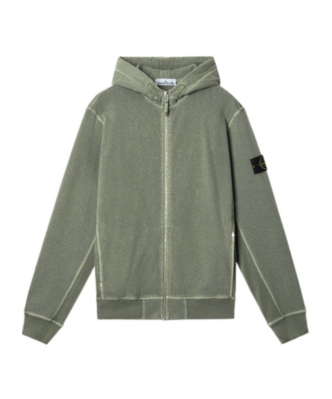 Stone Island Distressed Sweatshirt With Badge And Hood In Green