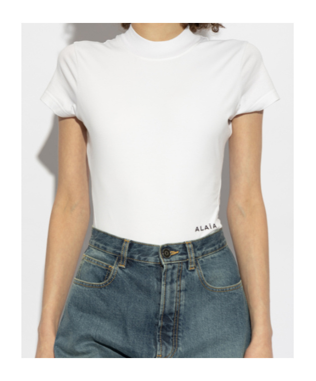 Alaïa Logo-embroidered Bodysuit T-shirt In White