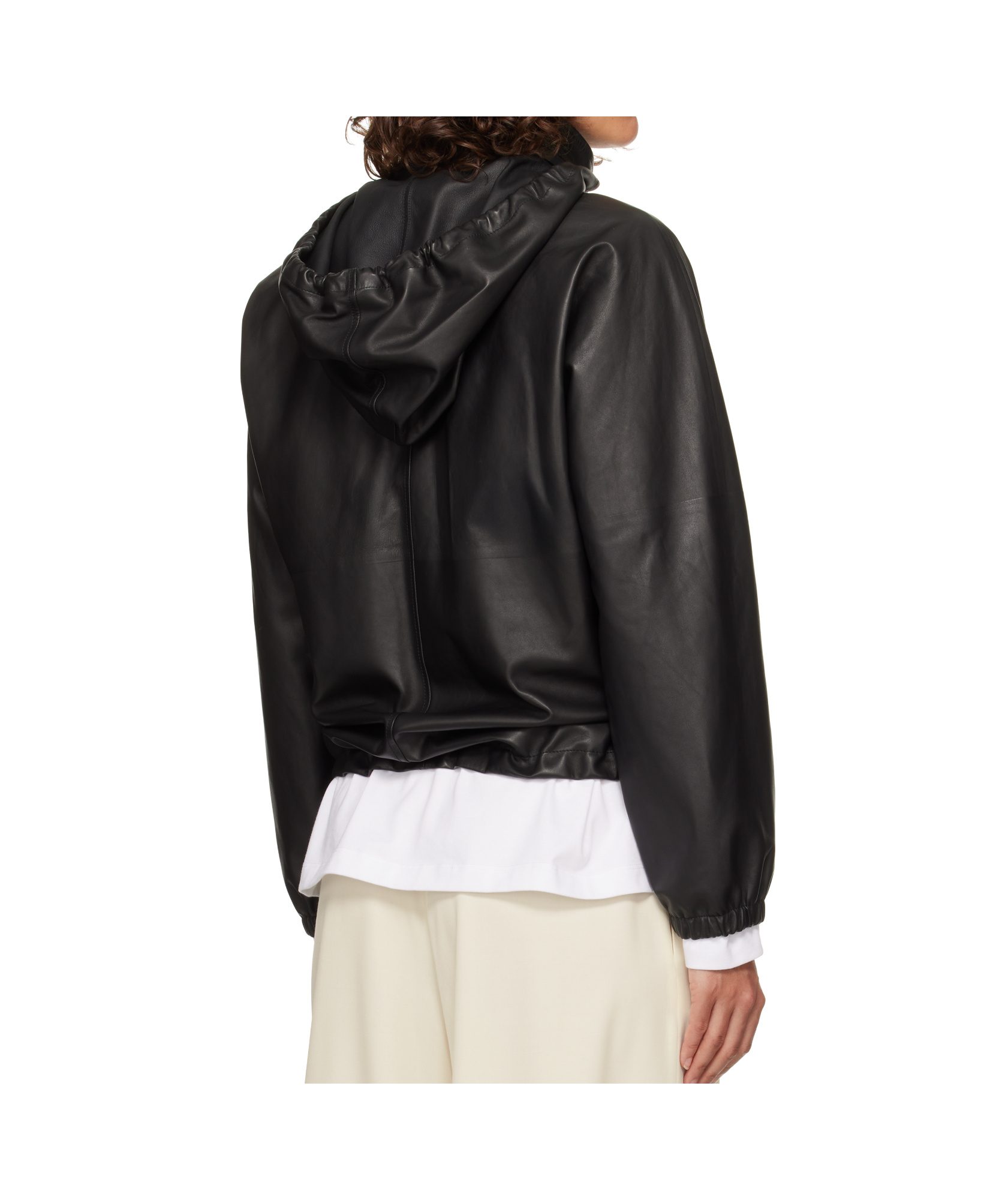 The Row Jilly Oversized Leather Bomber Jacket In Black