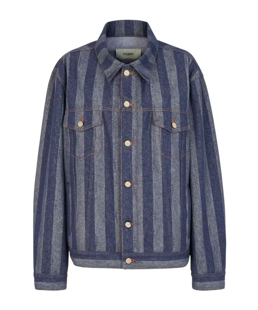 Fendi Striped Button-up Jacket In Gray
