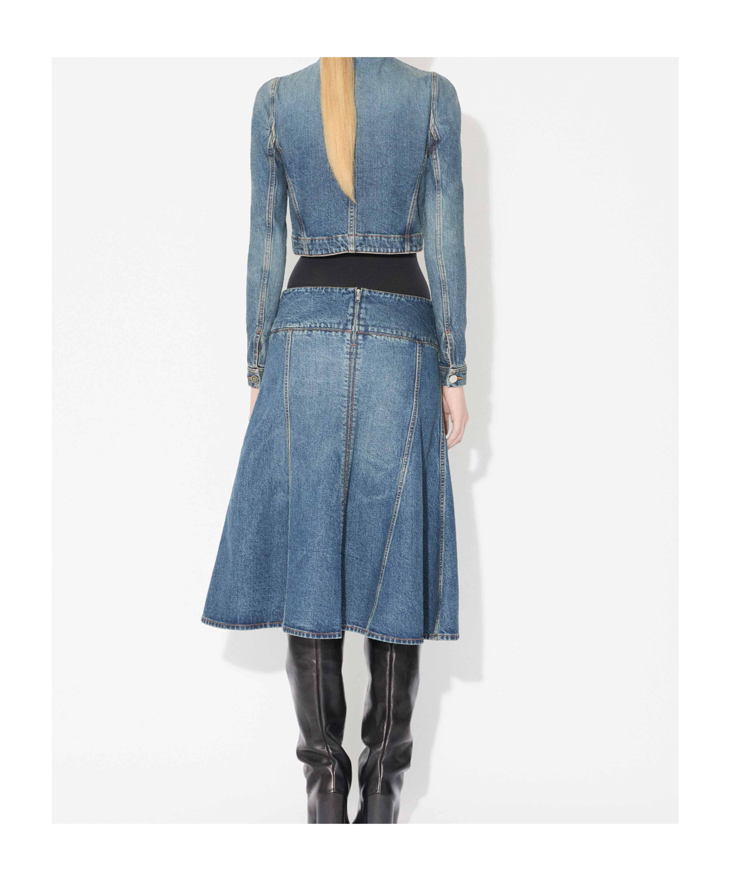 Alaïa Women Short Blue Denim Jacket In Blue