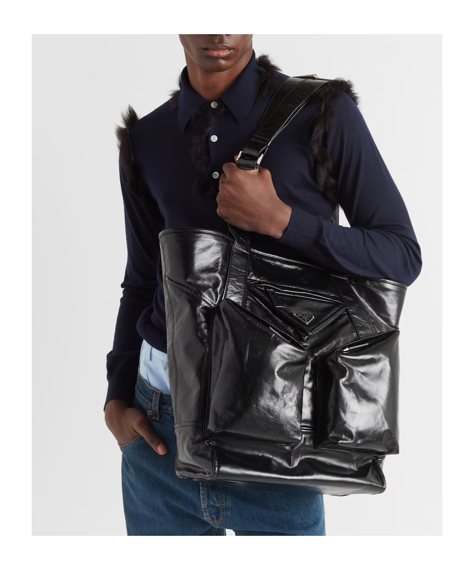 Shop Prada Leather Tote In Black