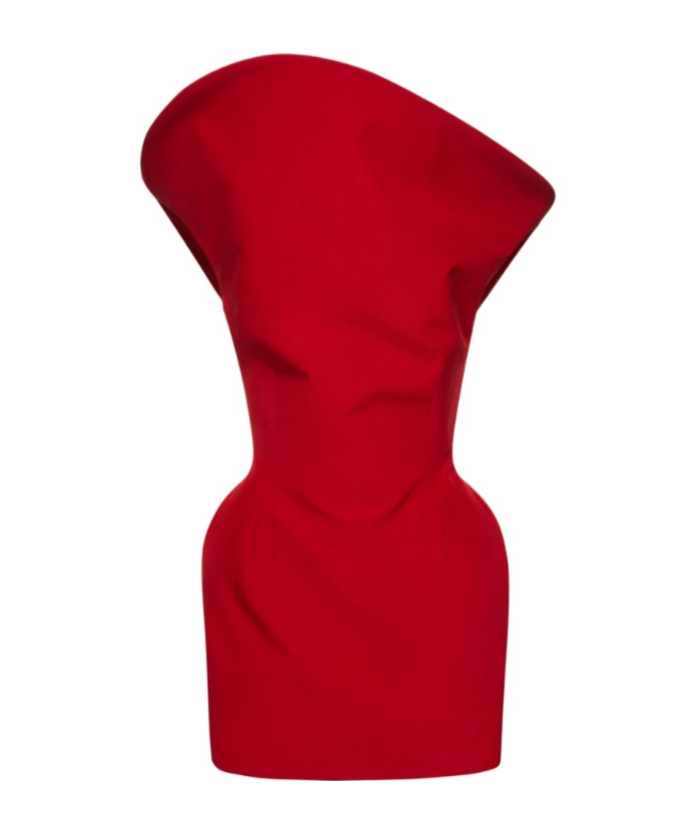 Magda Butrym Sculpted Cotton Mini Dress In Red In Red