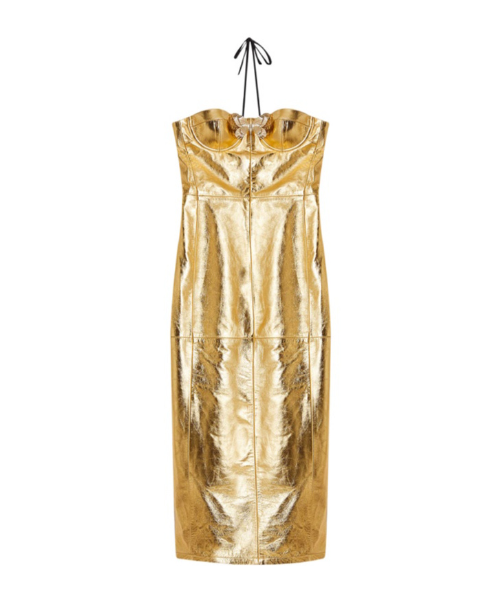 Blumarine Strapless Leather Midi Dress In Nude