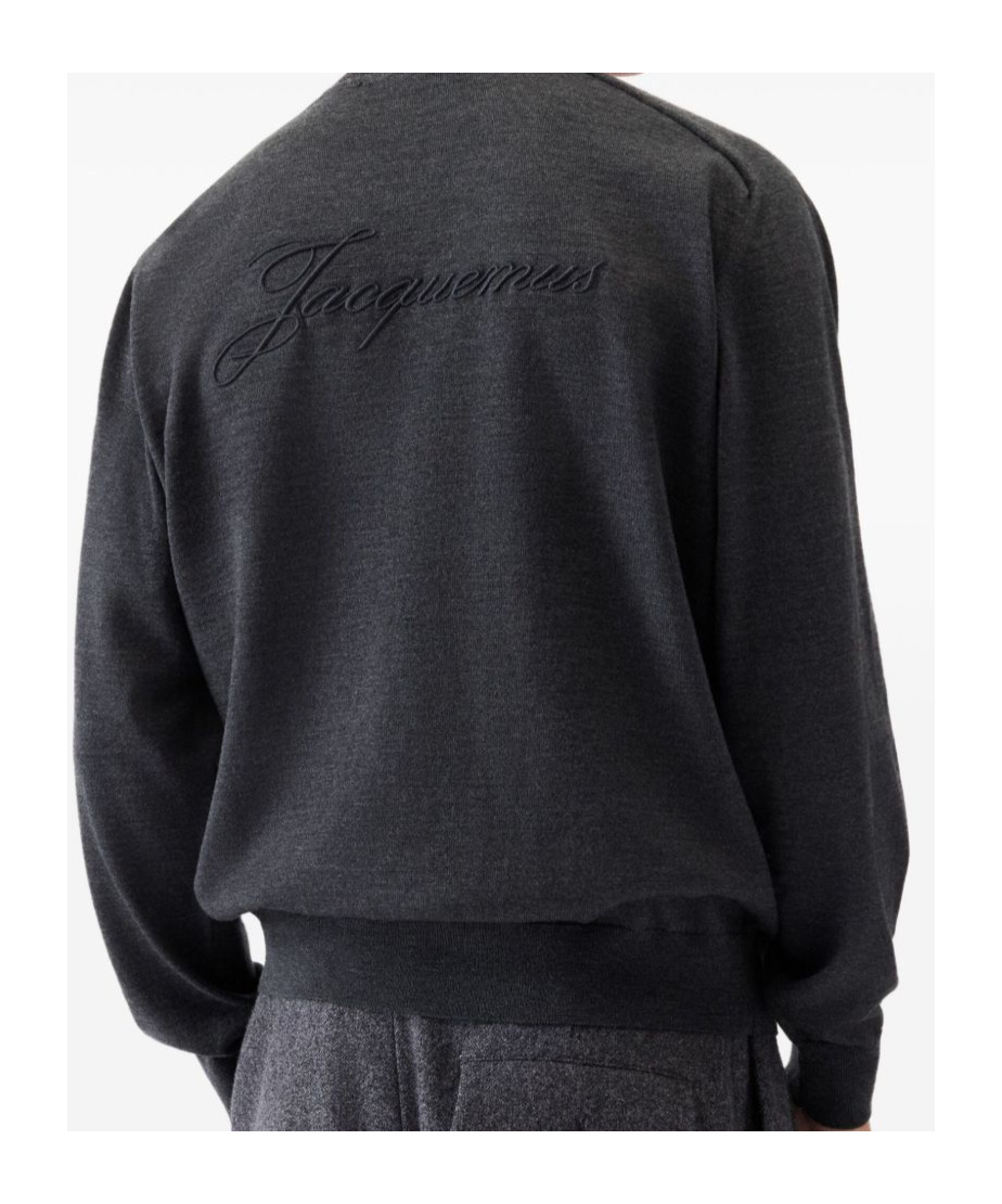 Jacquemus Long Sleeve Crewneck Sweater With Ribbed Cuffs In Gray
