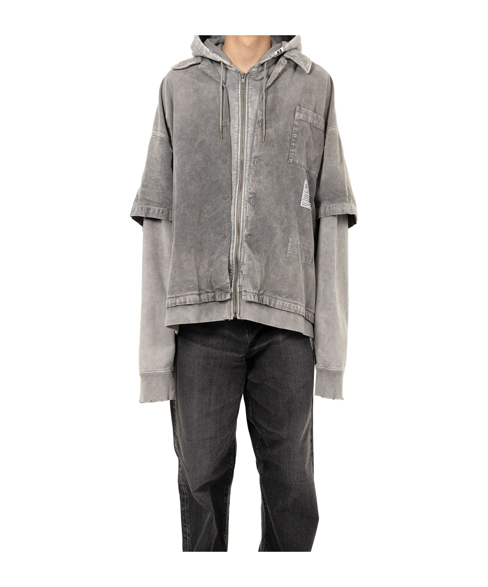Miharayasuhiro Corduroy Hooded Layered Shirt In Gray