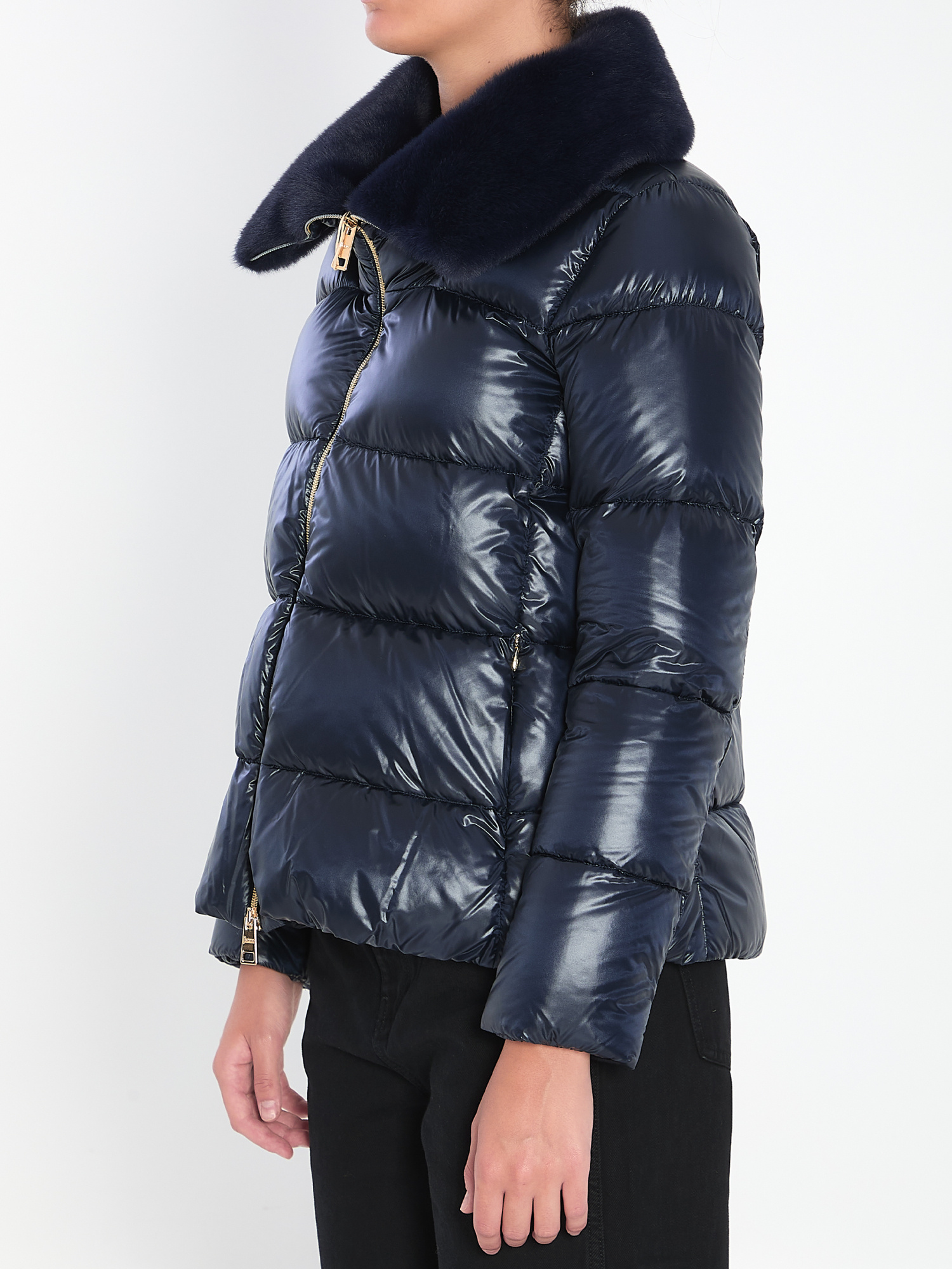 Herno Light Puffer With Collar Fur In Blue