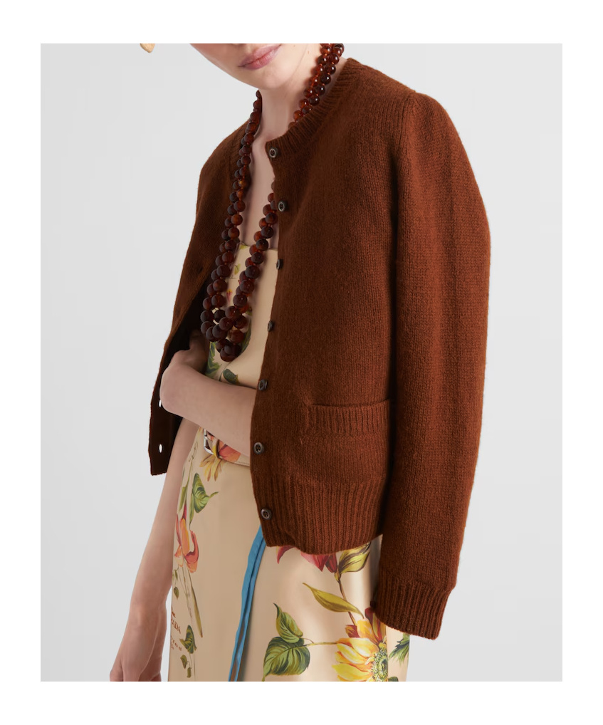 Prada Wool Cardigan In Brown