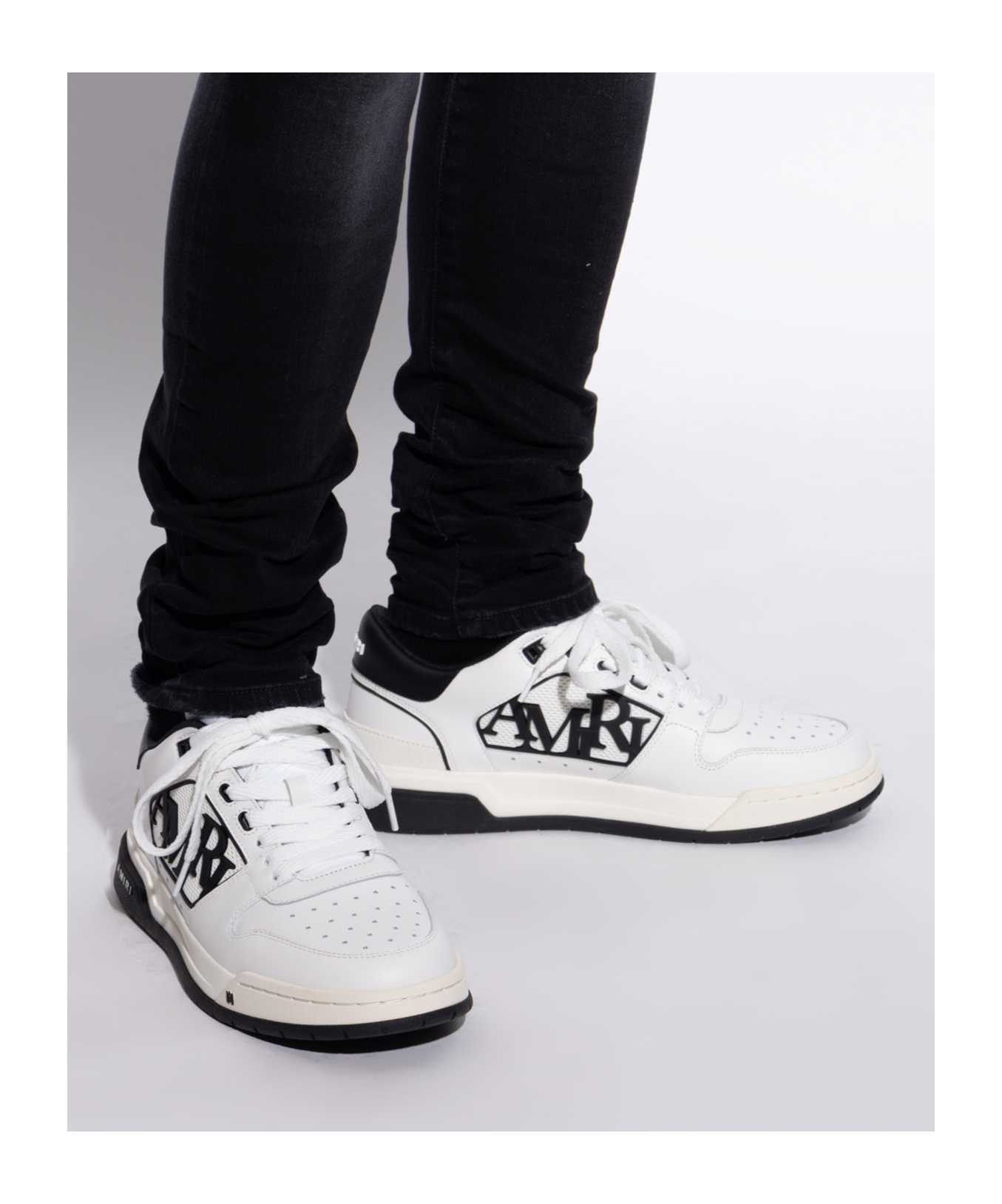 Amiri White Low Top Sneakers With Logo Patch On The Side And Contrasting Heel With Logo Lettering In Leath In White