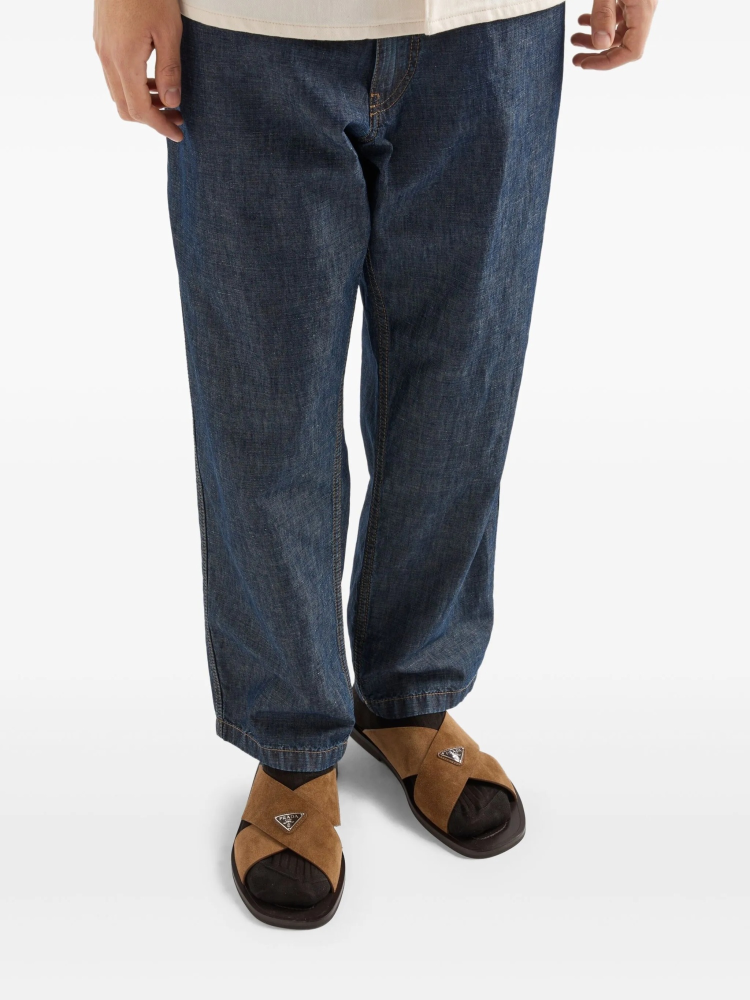 Prada Chambray Pants In Blue