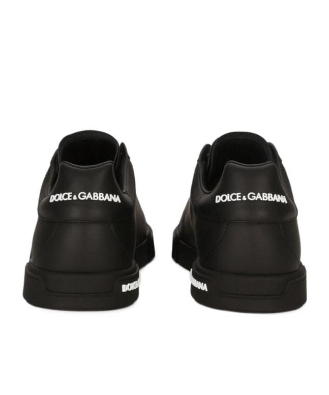 Dolce & Gabbana 'portofino' Black Low Top Sneakers With Logo Patch On The Tongue And Logo Lettering On The Side In Black