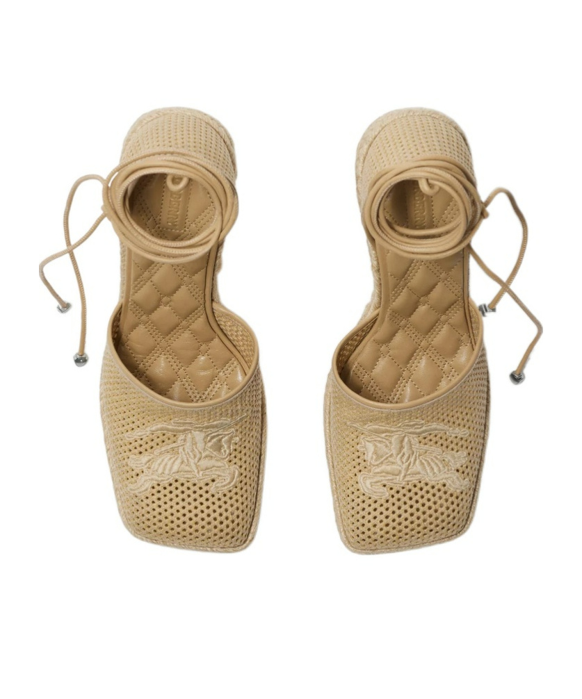Burberry Mesh Plunge Wedge Heel Espadrilles In Nude