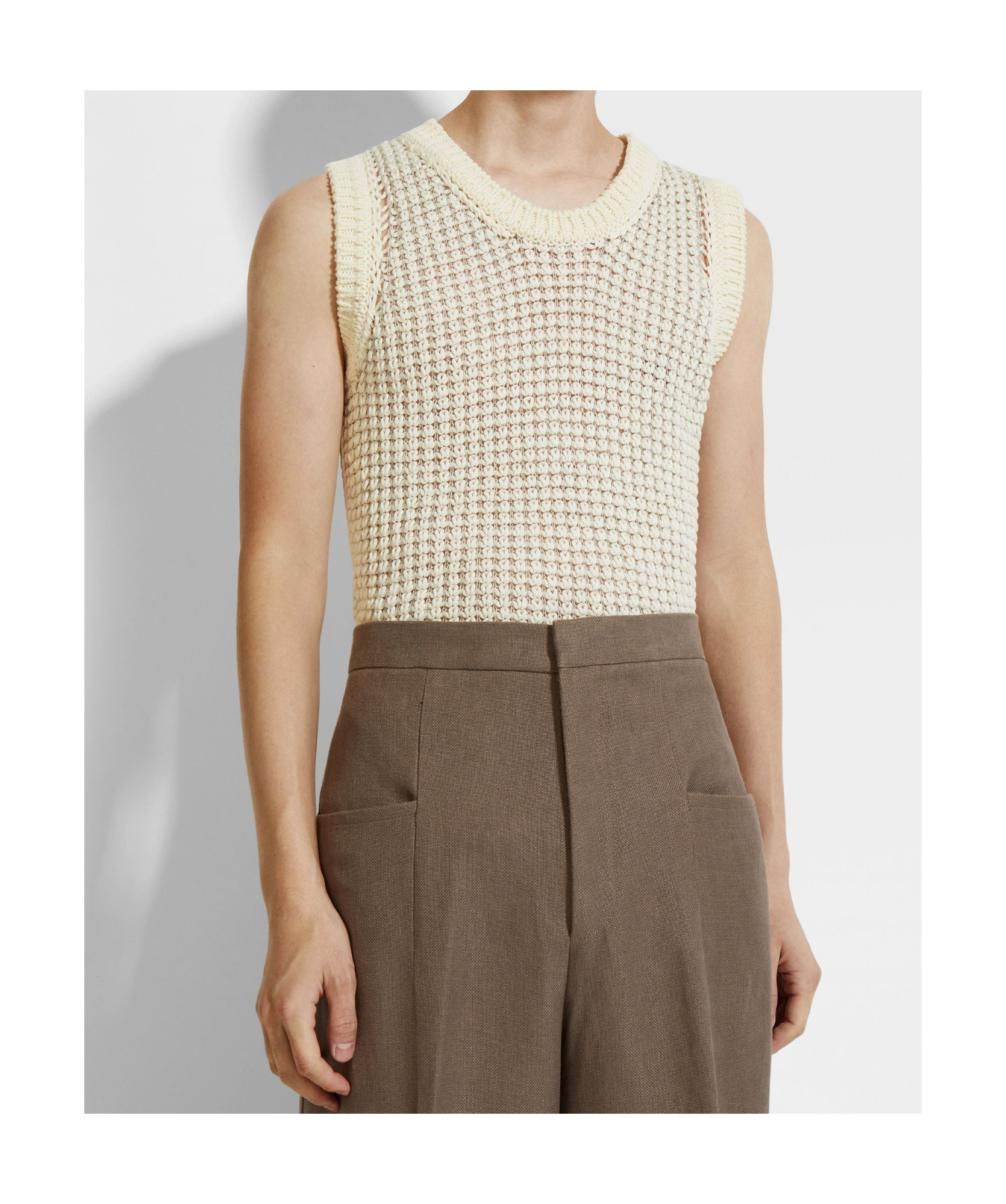 Zegna Gilet Sans Manches En Coton Et Lin Blanc In Neutral
