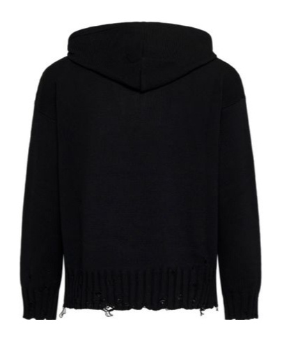 MARNI BLACK DISHEVELLED COTTON HOODIE WITH MARNI MENDING