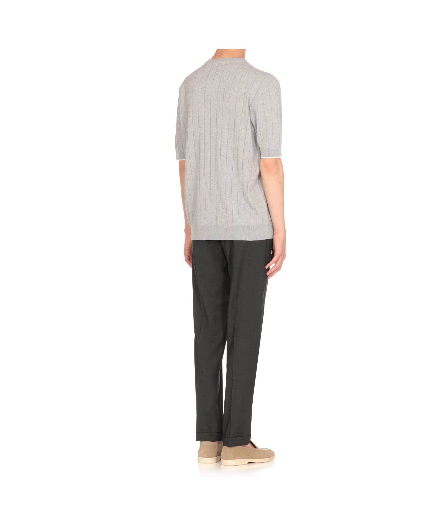 Peserico Ribbed Round Neck T-shirt In Gray