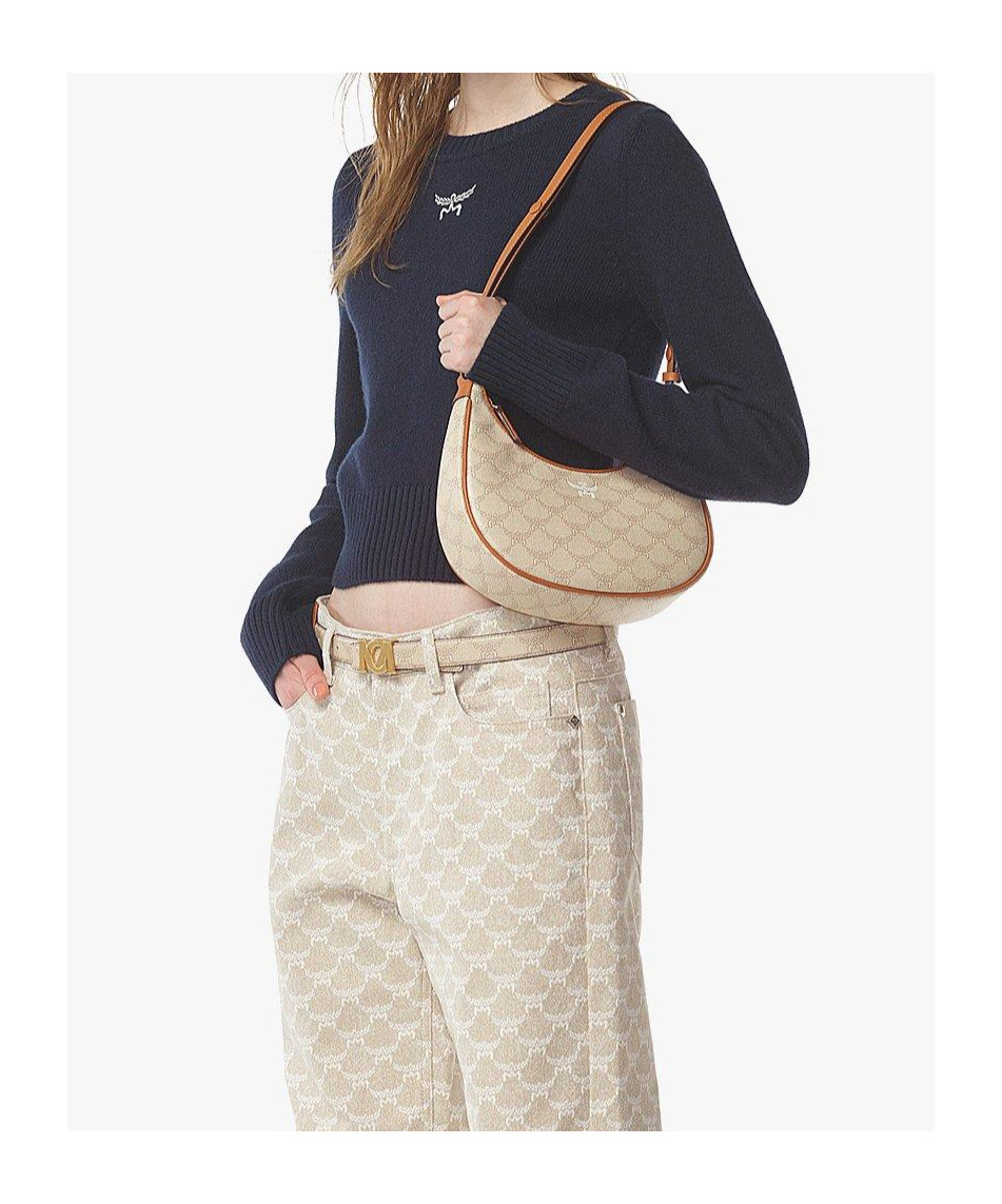 Mcm Small Ascending Moon Shoulder Bag In Nude
