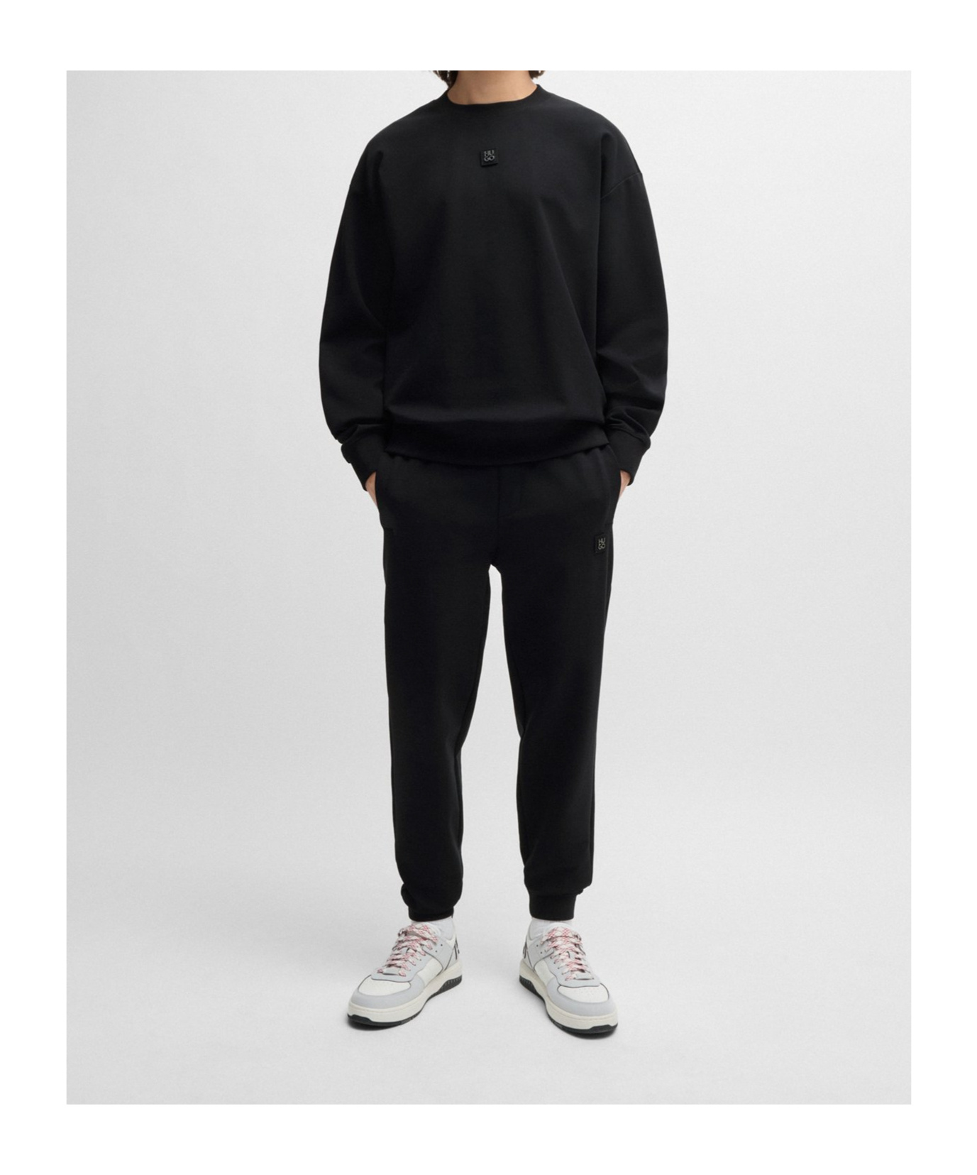 HUGO BOSS LOGO-PATCH STRETCH-COTTON HOODIE