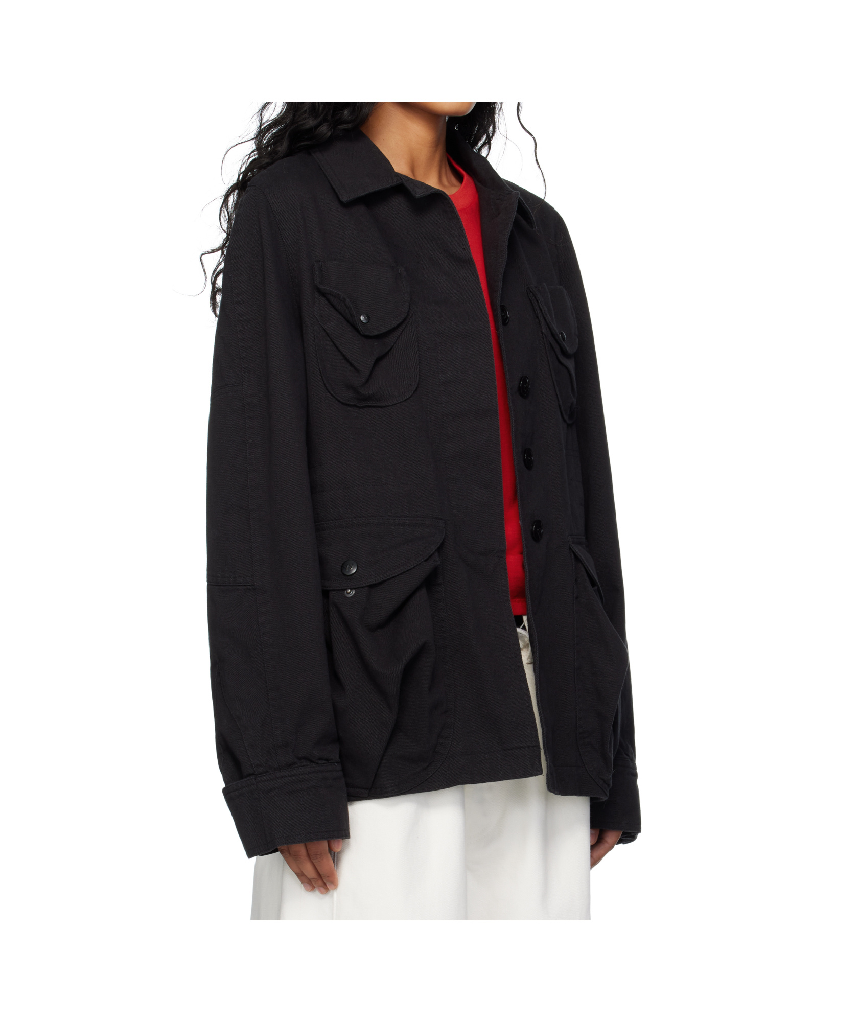 Open Yy Multi-pocket Safari Denim Jacket In Black