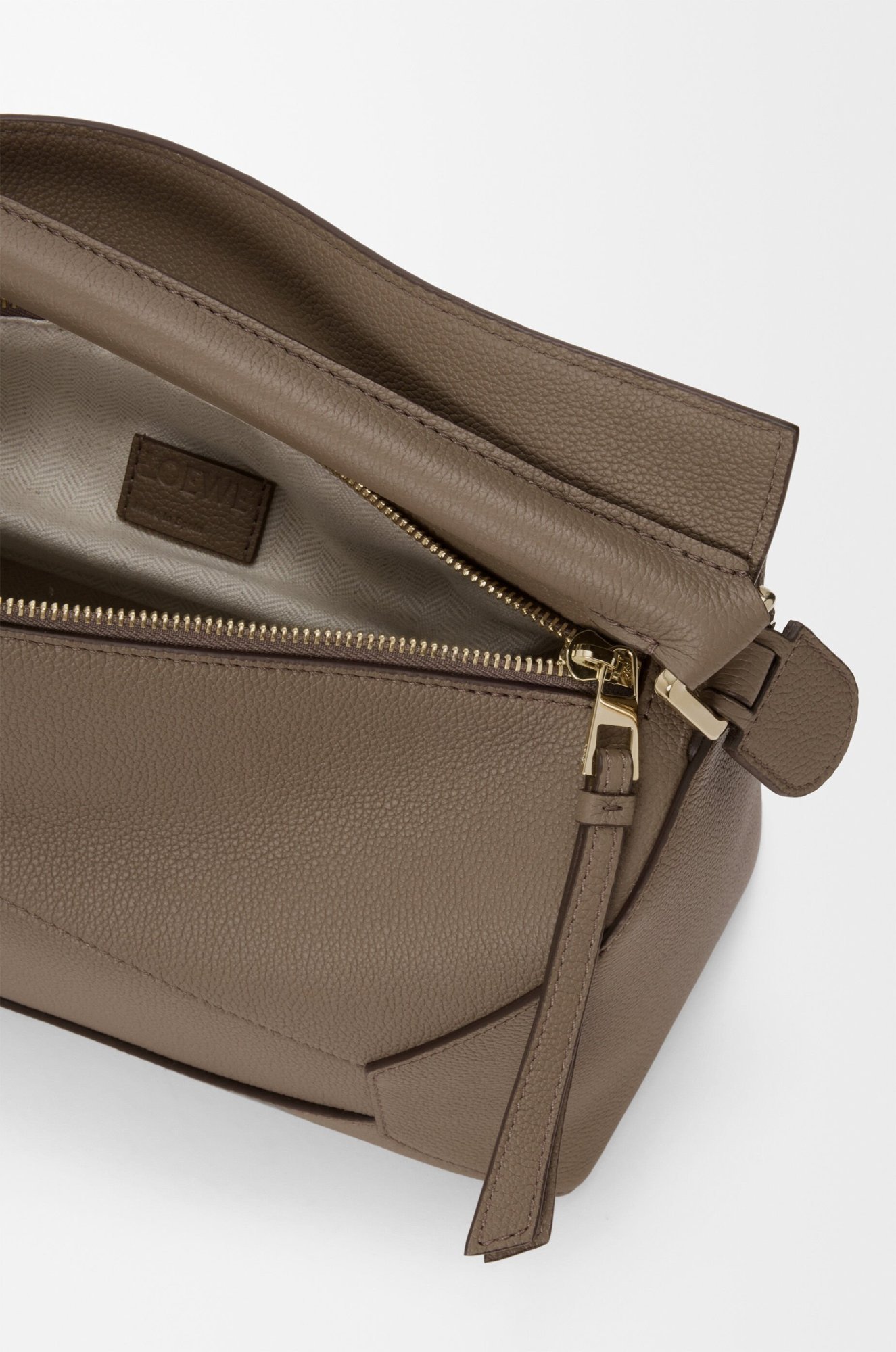 Loewe Medium Leather Puzzle Edge Top-handle Bag In Gray