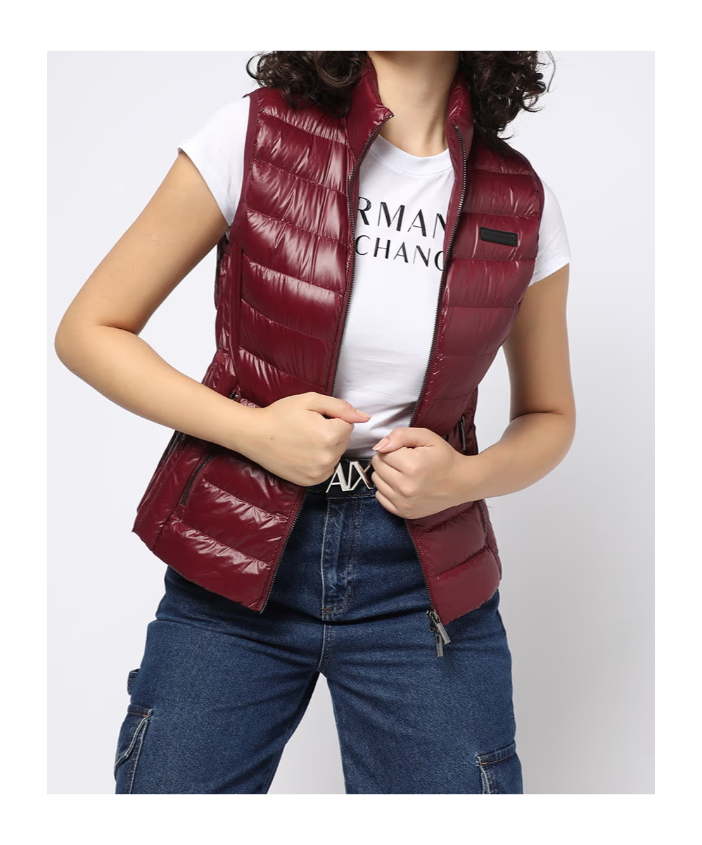 Armani Exchange Sleeveless Cotton Jacket In Red