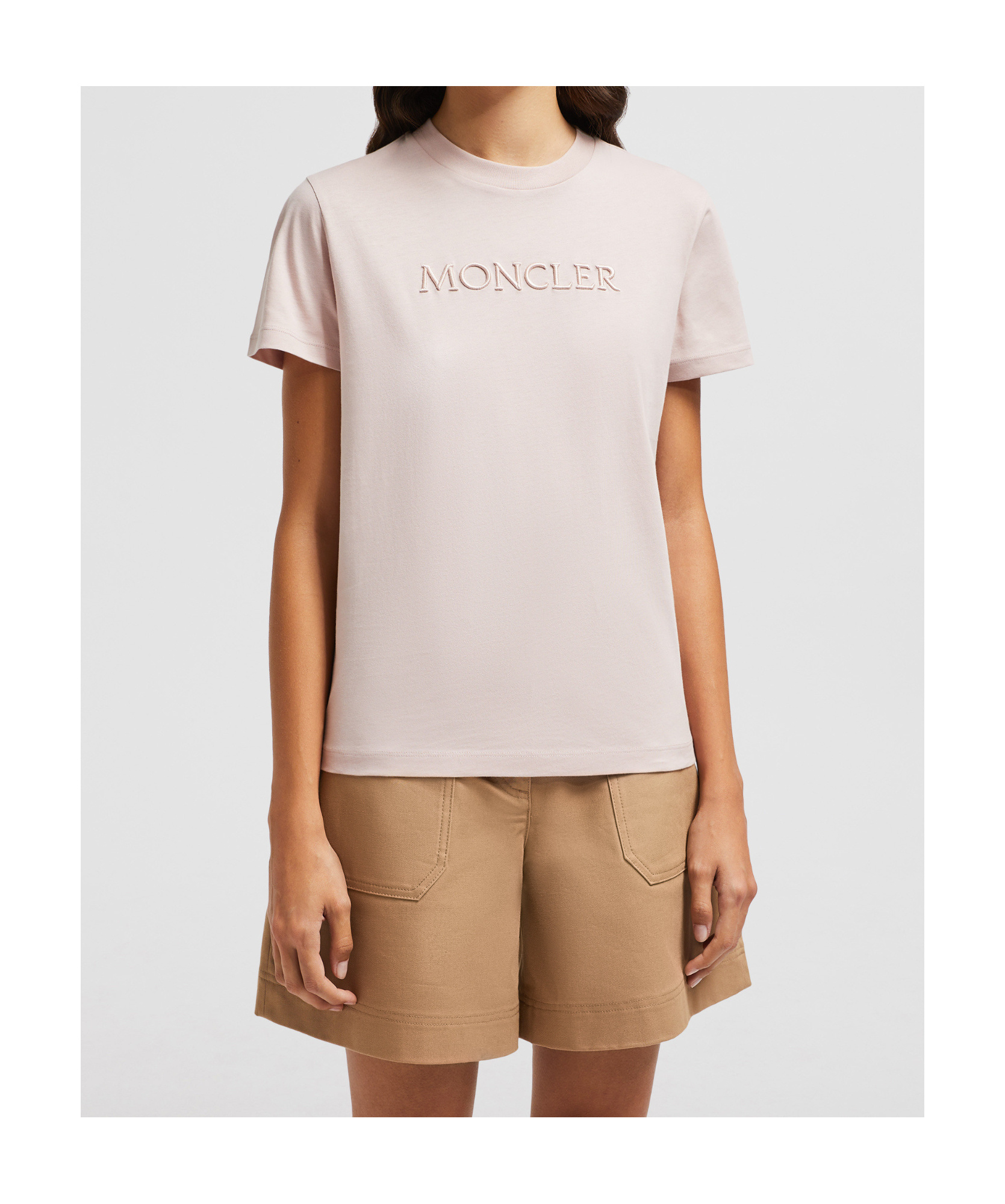 Moncler Embroidered Tonal Logo Cotton T-shirt In Pink