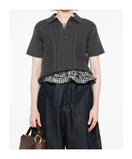 Jw Anderson Cable-knit Polo-neck Polo Top In Gray