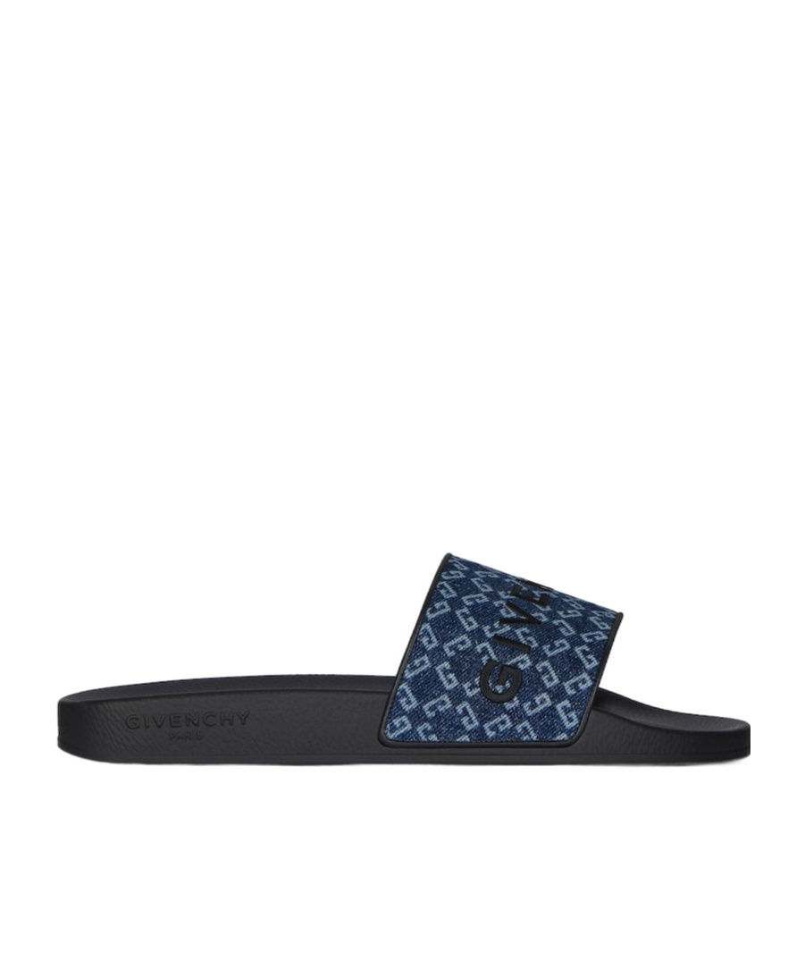 Givenchy Slide Flat Mules In Monogram 72 Denim In Black