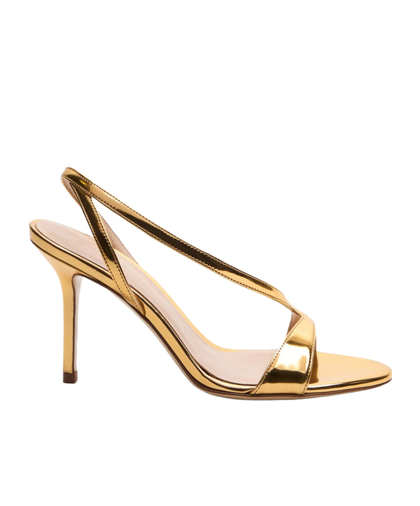 Scarosso Paula Almond-toe Strappy Sandals In Gold