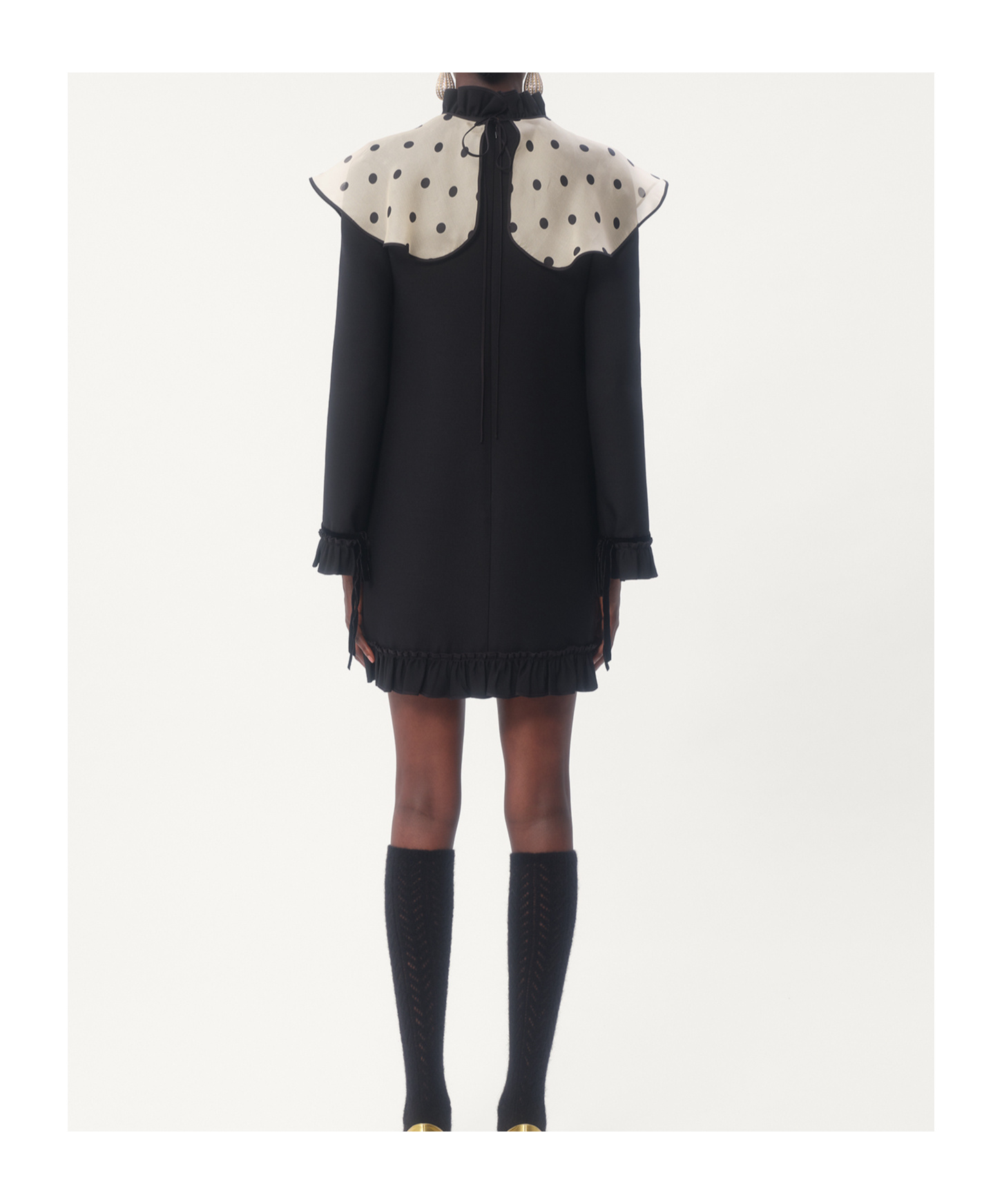 Valentino Womens Nero Betulla Frill-trim Long-sleeve Crepe Wool-silk Mini Dress In Black