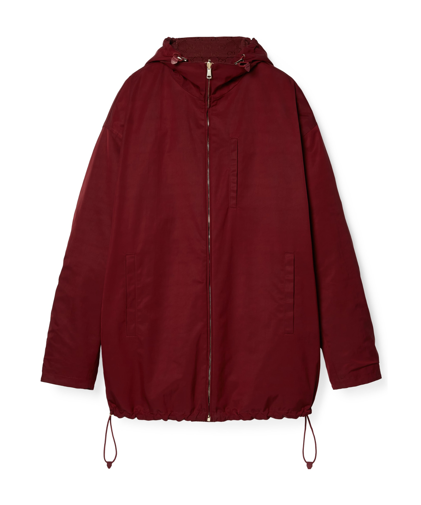 Gucci Gg All-over Motif Reversible Hooded Parka In Burgundy