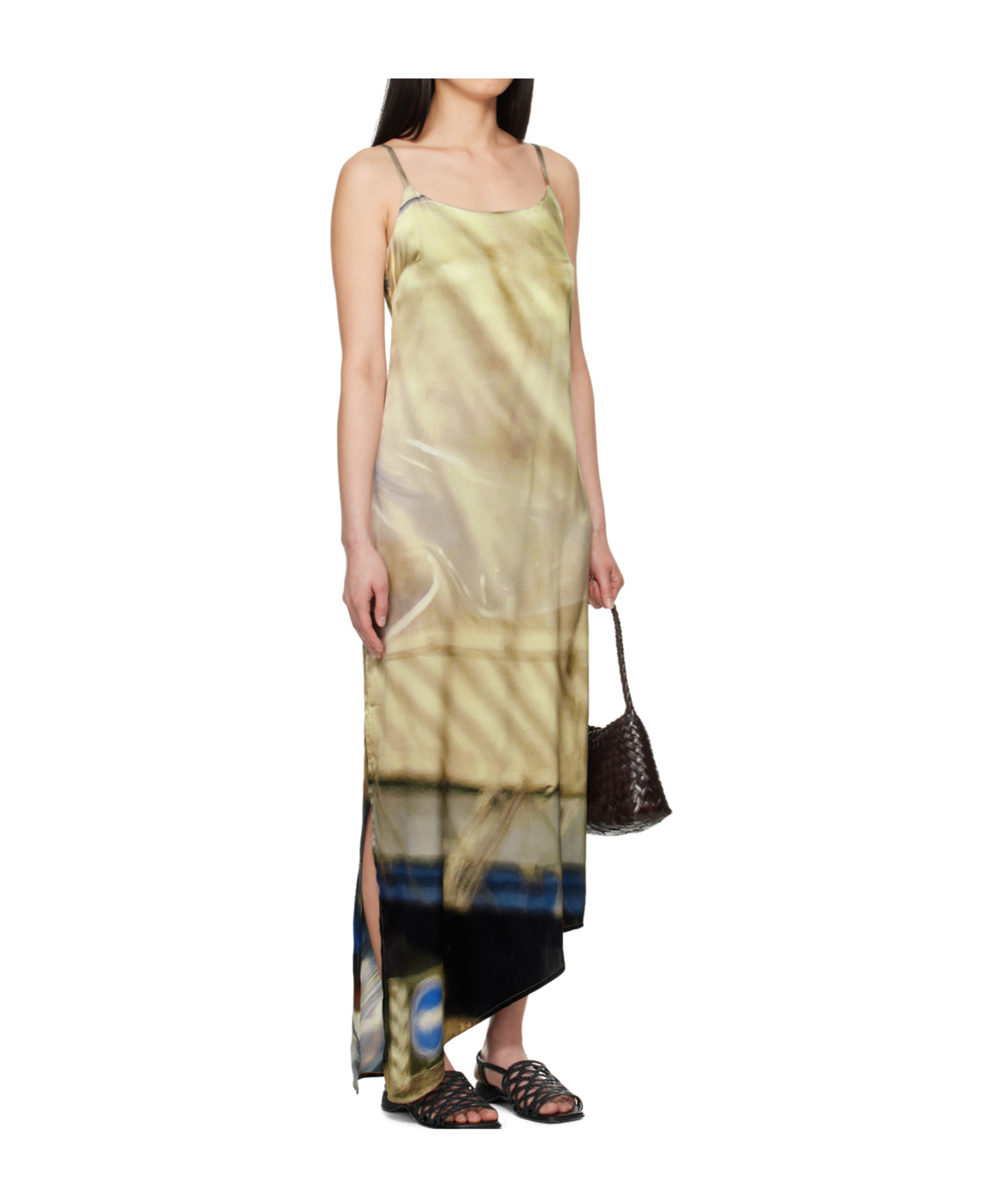 Serapis Multicolor Draped Tarp Silk Maxi Dress In Yellow