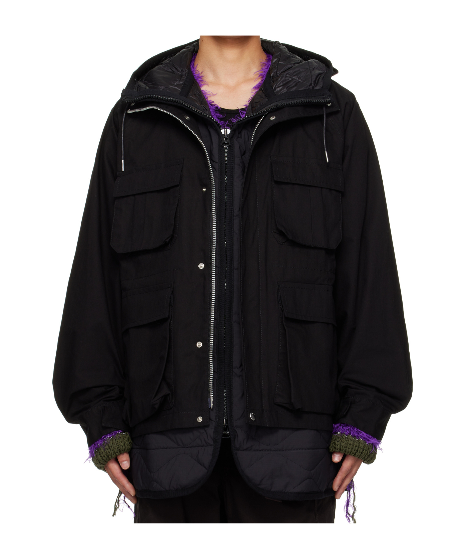 Sacai Long-sleeved Hooded Casual Jacket In Black