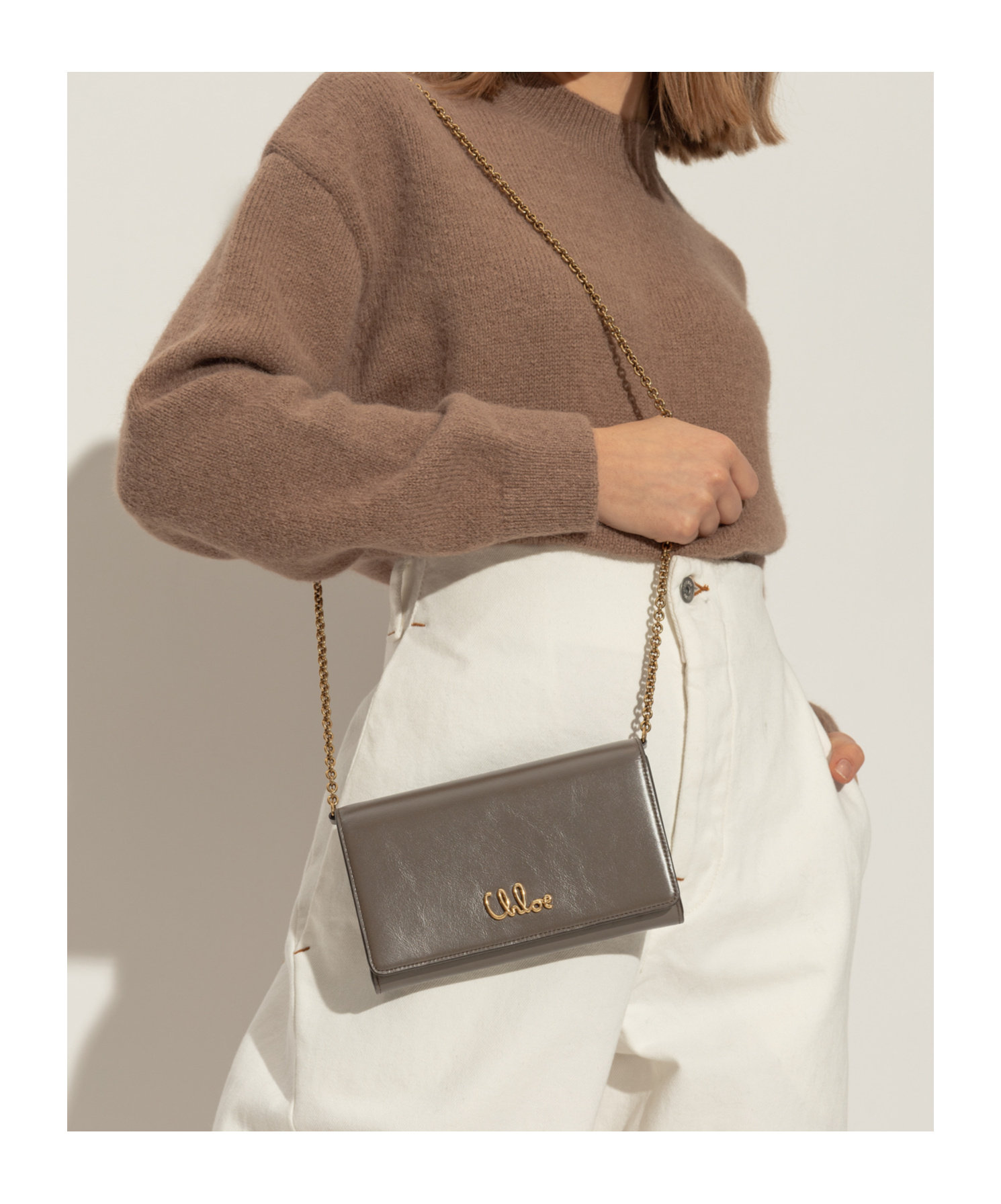 Chloé Iconic Flap Chain Wallet In Brown