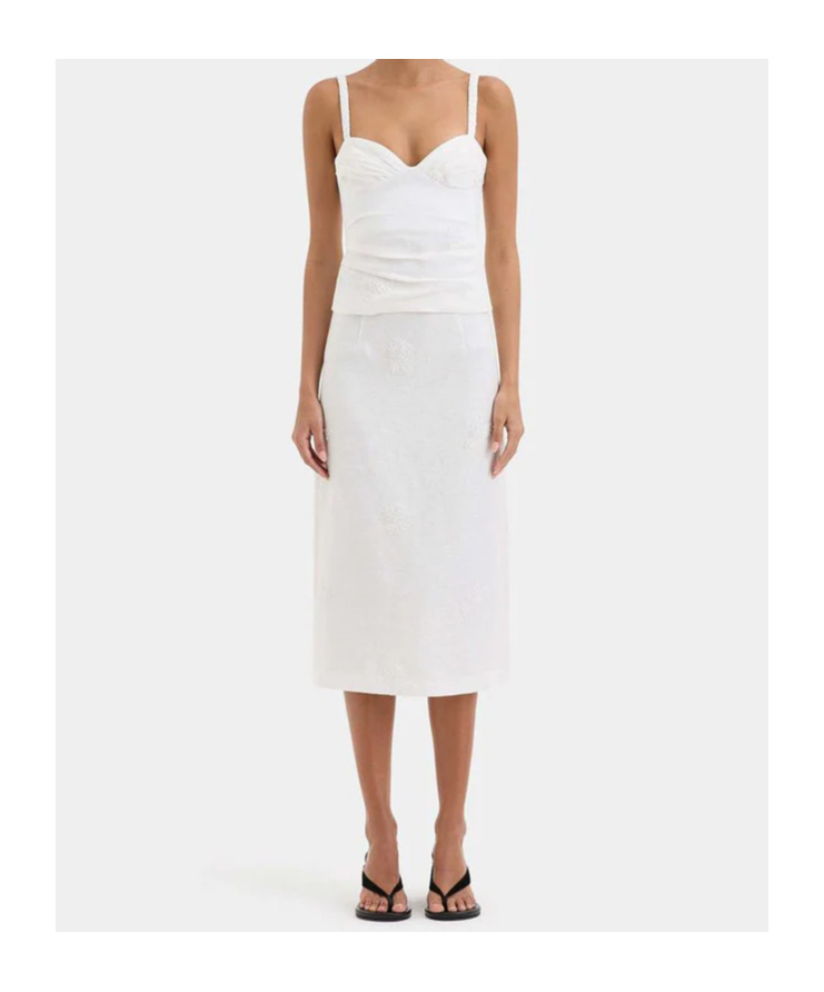 Sir Floral-embroidered Midi Skirt In White
