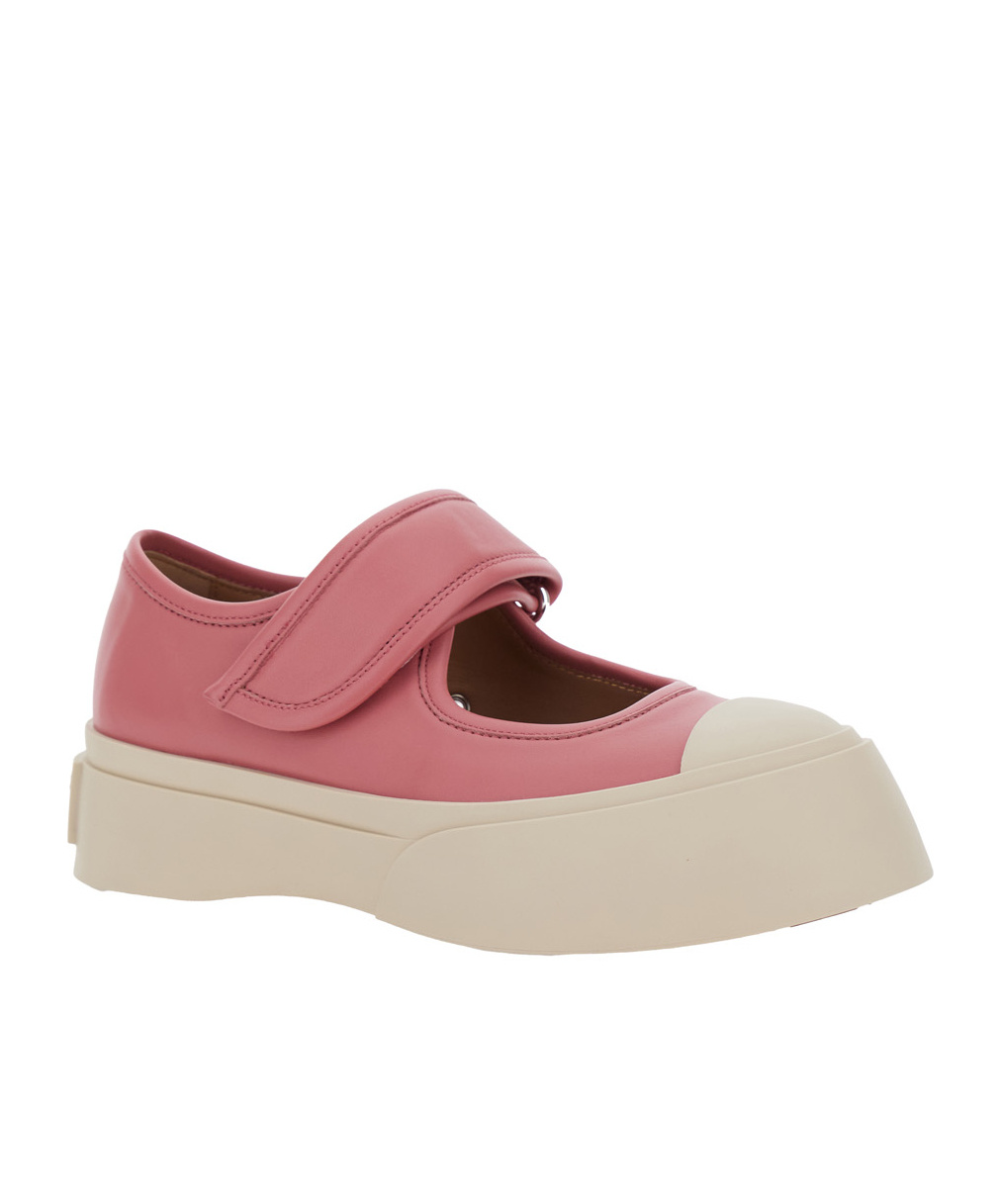 Marni Mary Jane Pink Sandals With Touch-strap Closure And Logo Patch On The Rear In Leather Woman
