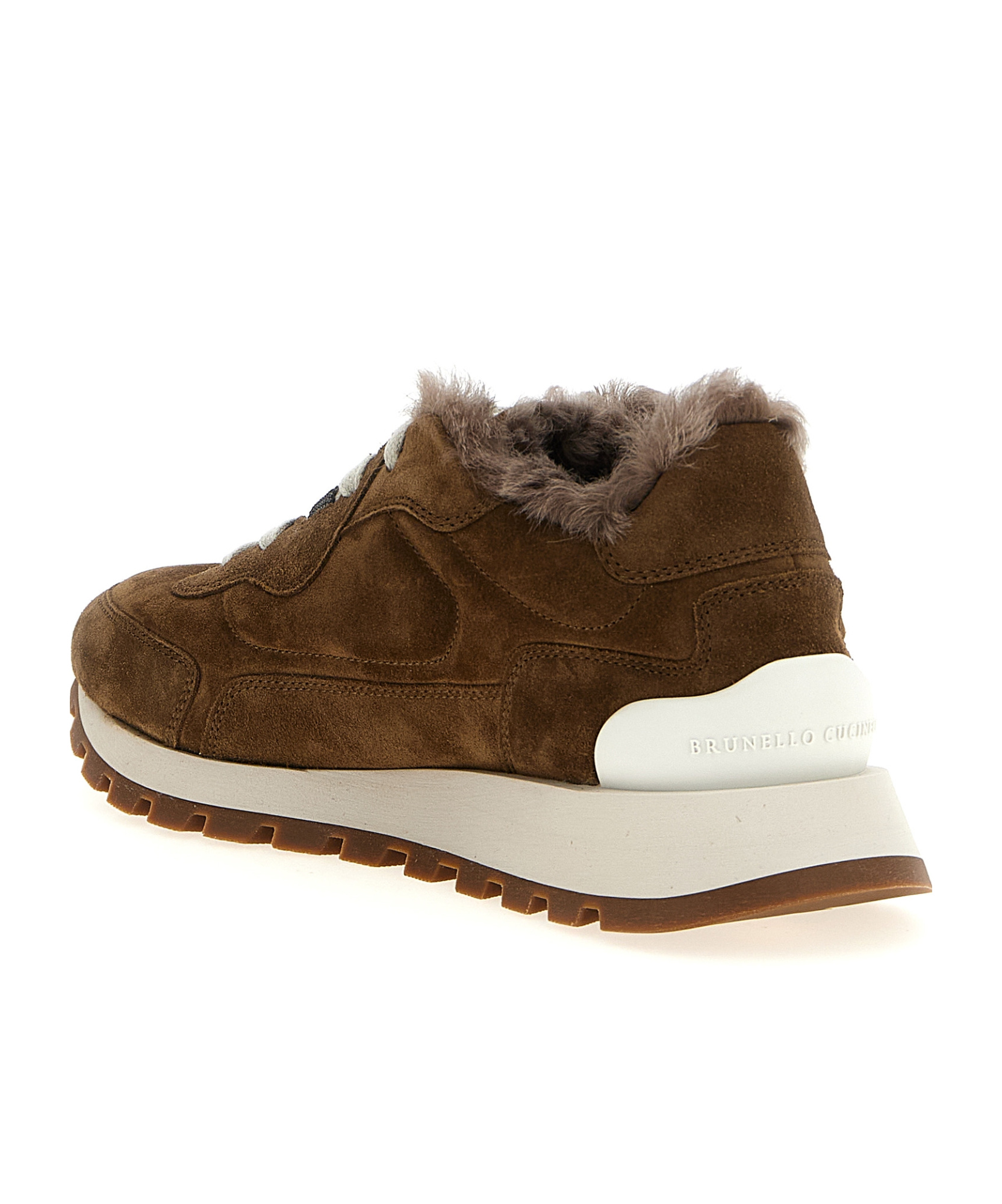 Brunello Cucinelli Runner Monili Suede And Canvas Sneakers In Nude