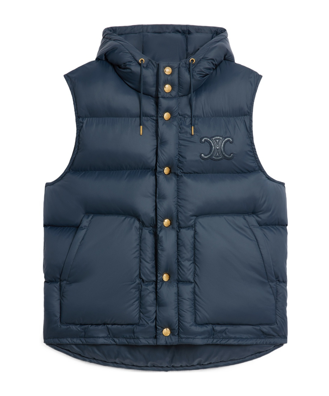 Celine Padded Vest Stand-up Collar Drawstring Pockets In Blue