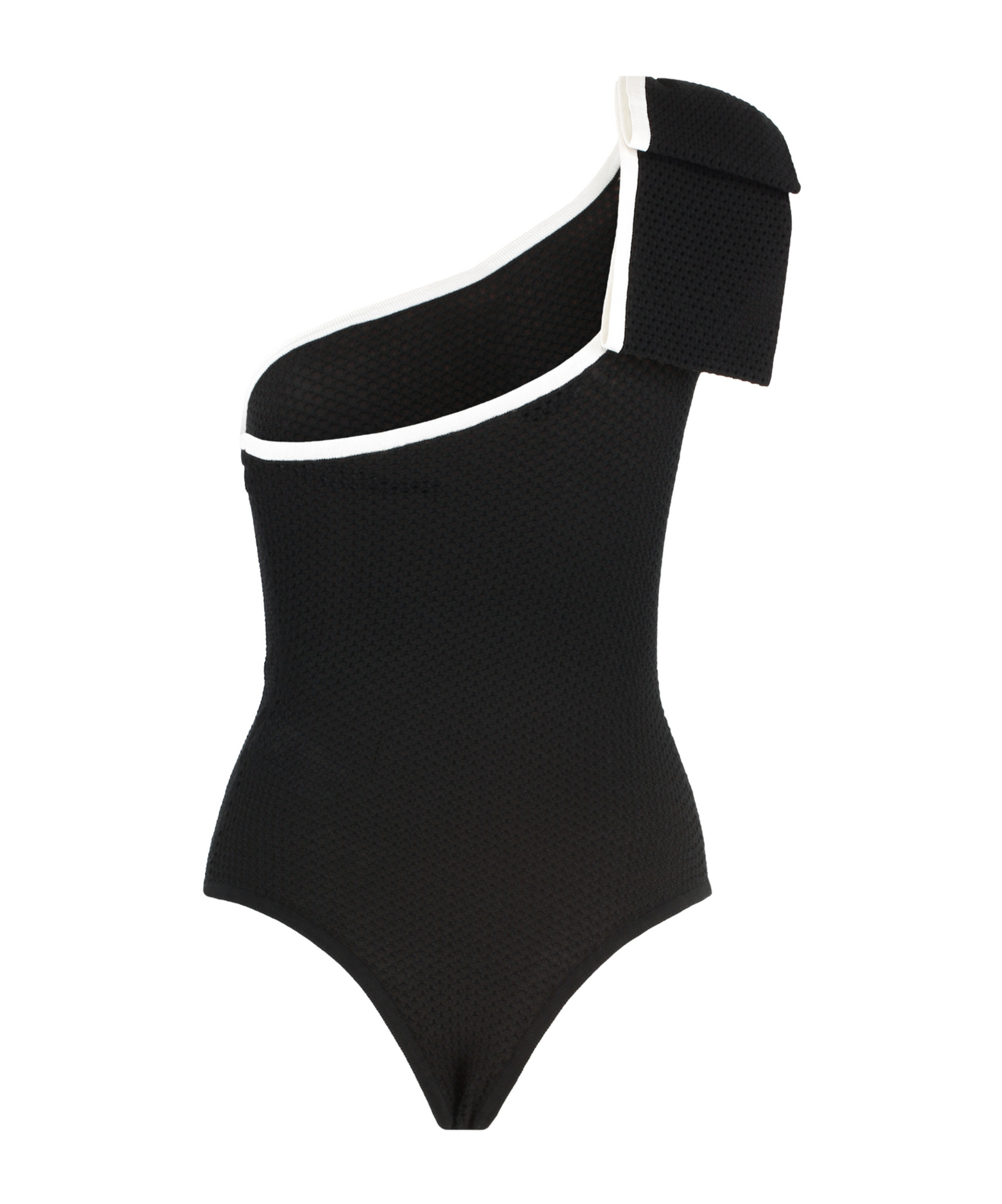 Elisabetta Franchi One-shoulder Textured Bodysuit In Black