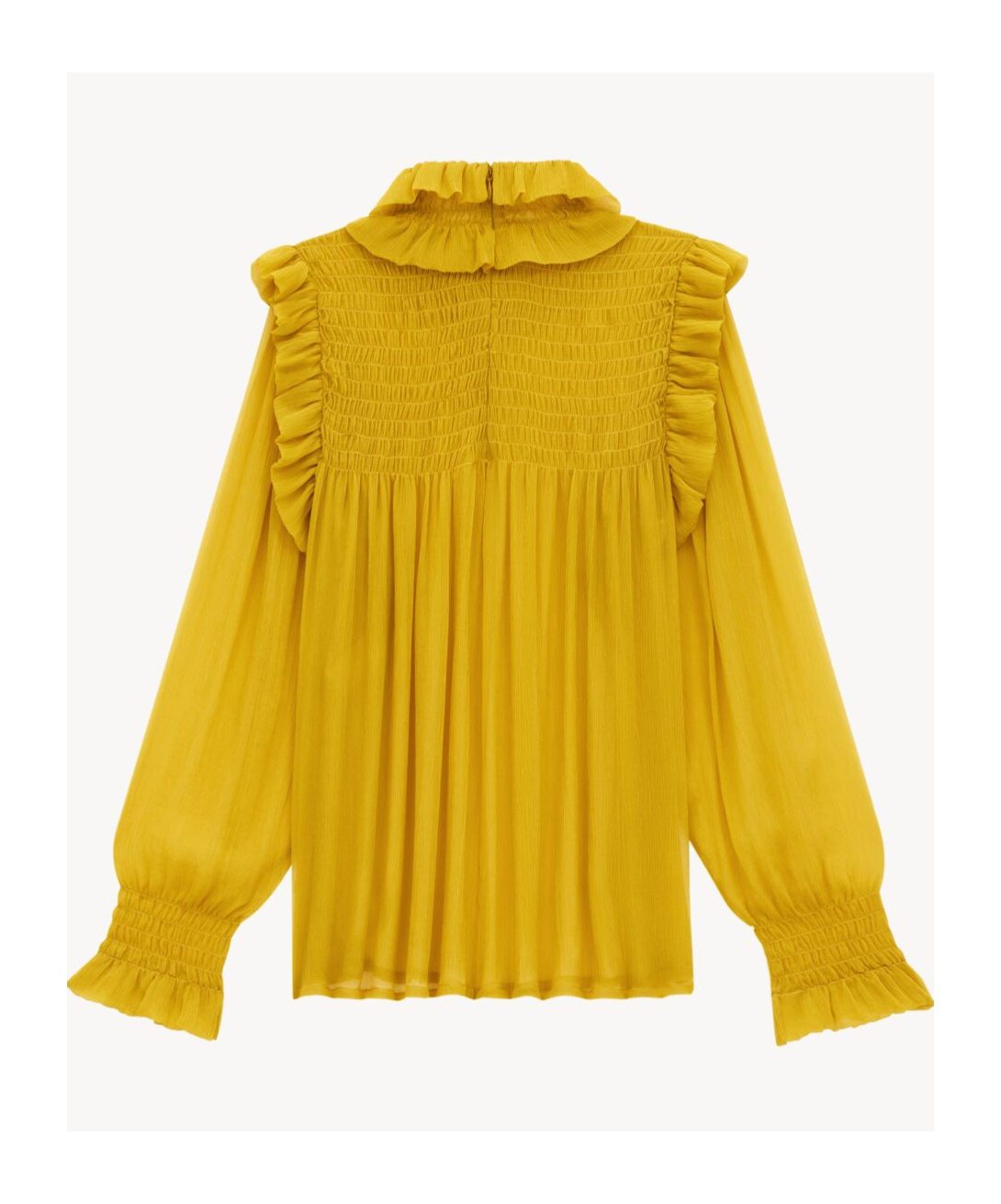 Saint Laurent Silk Blouse With Ruffled Collar And Smocked Detailing In Yellow