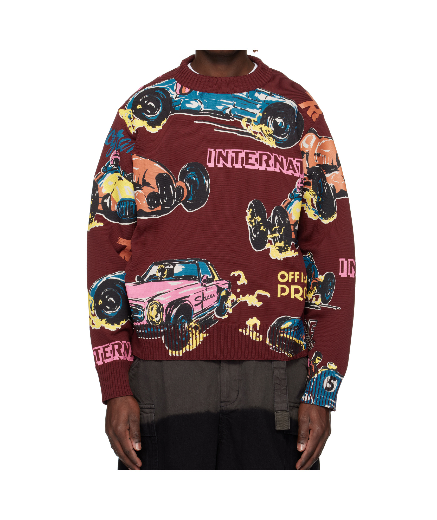 Sacai Crew Neck Long Sleeve Sweater In Multicolor