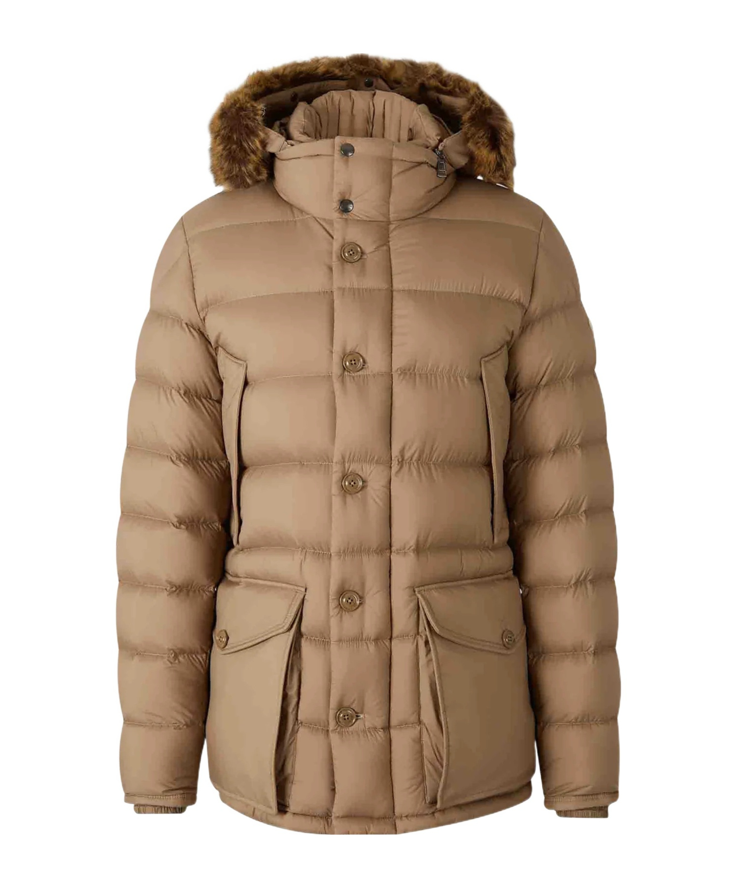 Moncler Clunye Hooded Mid-length Down Jacket In Brown