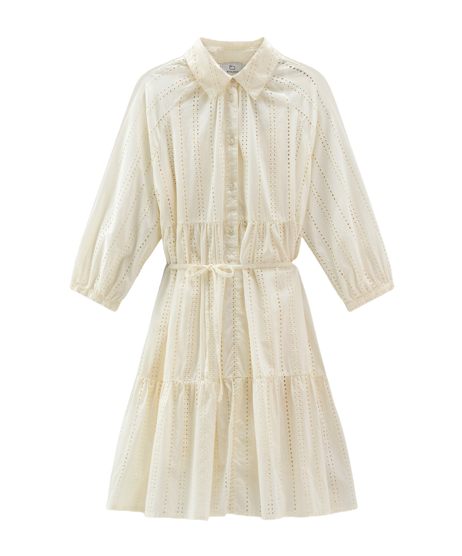 Woolrich Tiered Skirt Cotton Shirt Dress With Puff Sleeves In Nude