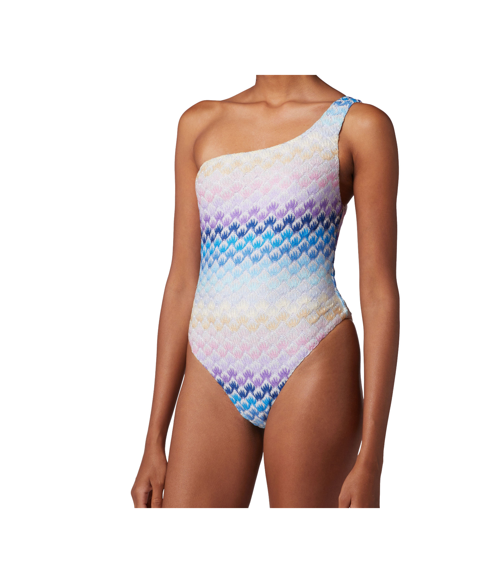 Missoni Lace-effect One-shoulder One-piece Swimming Costume With Lurex In White