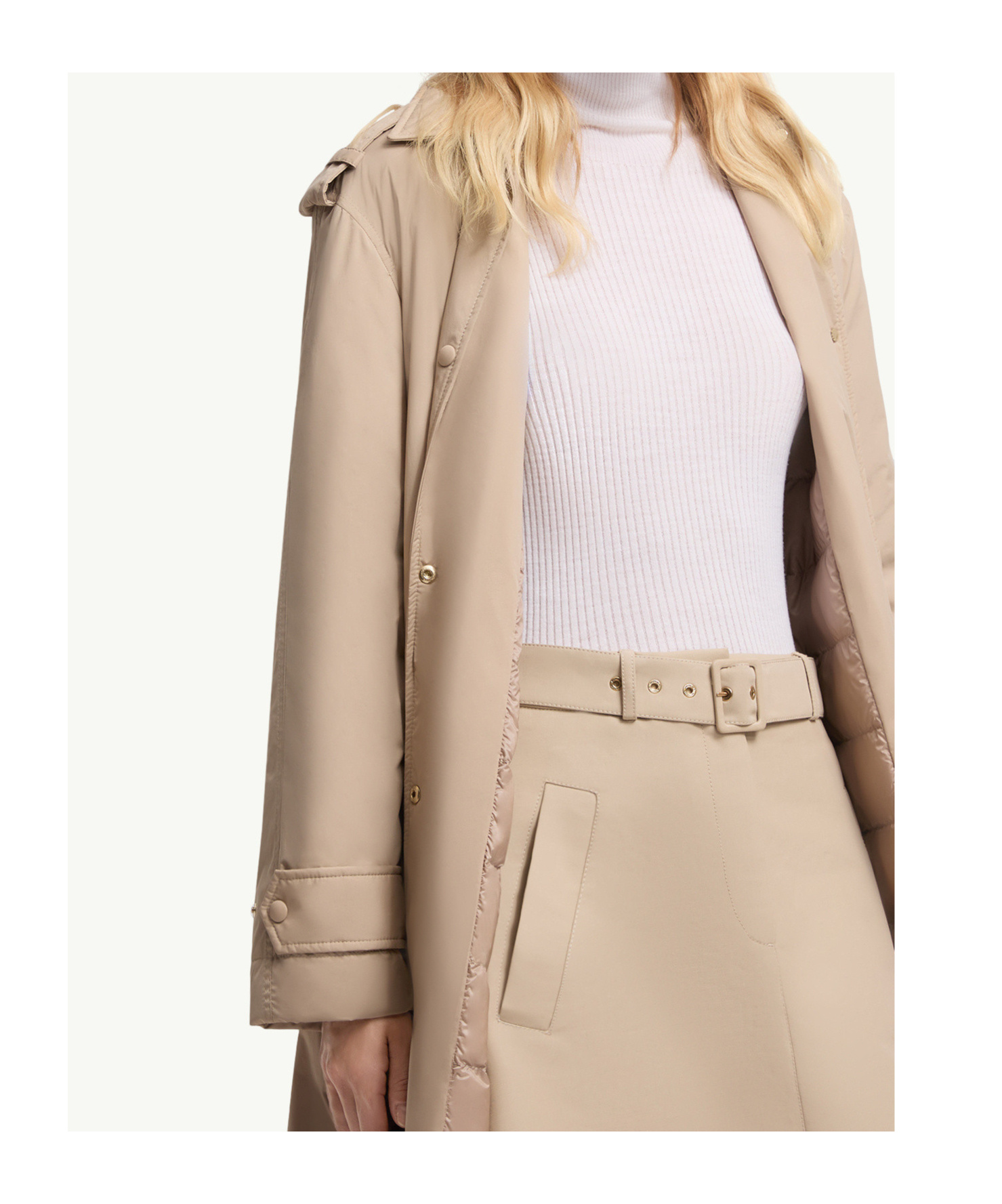 Moncler Yevre Down Trench Coat In Neutral