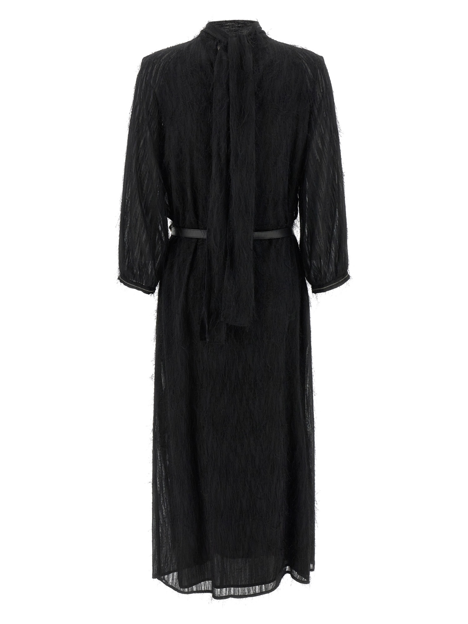 Peserico Textured Dress With Belted Waist And Sleeves In Blue