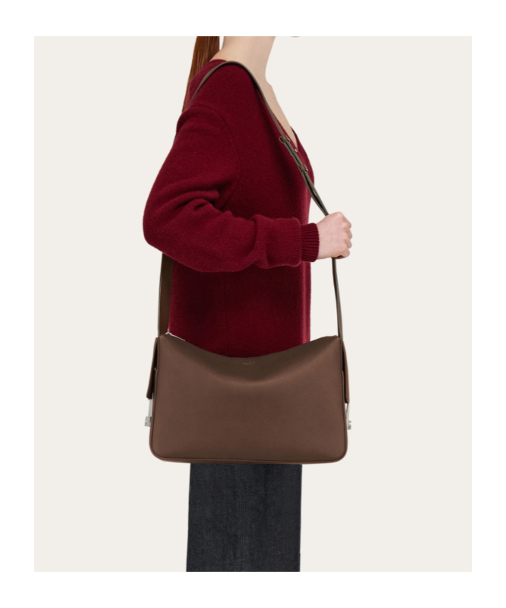 Ferragamo Messenger Bag With Gancini Buckles (m) In Brown