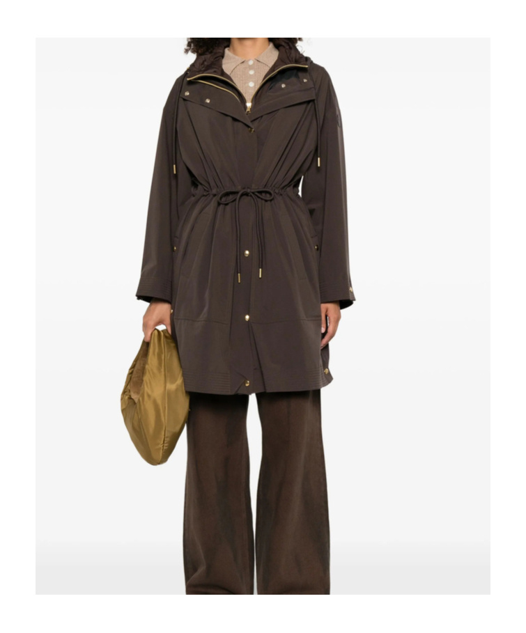Moncler Drawstring-waist Hooded Coat In Brown
